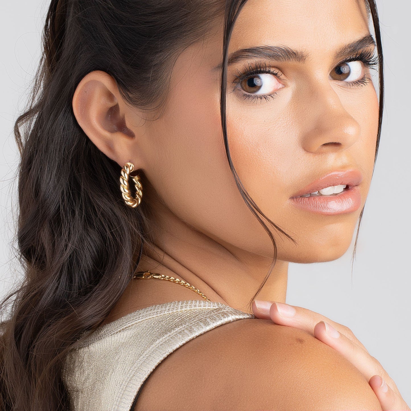 18k Gold Plated Chunky Twisted Hoop Earrings