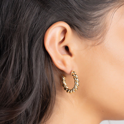 18k Gold Plated Chunky Twisted Hoop Earrings