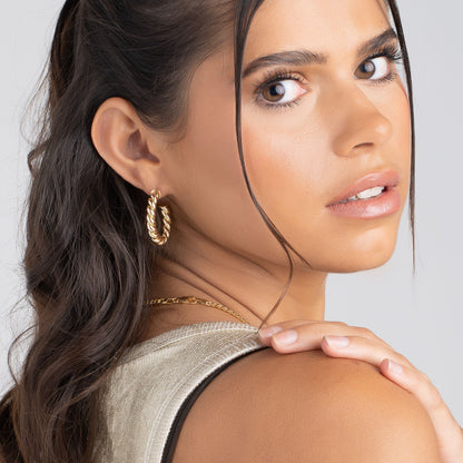 18k Gold Plated Chunky Twisted Hoop Earrings