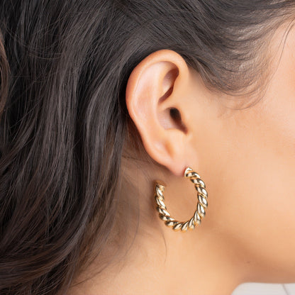 18k Gold Plated Chunky Twisted Hoop Earrings