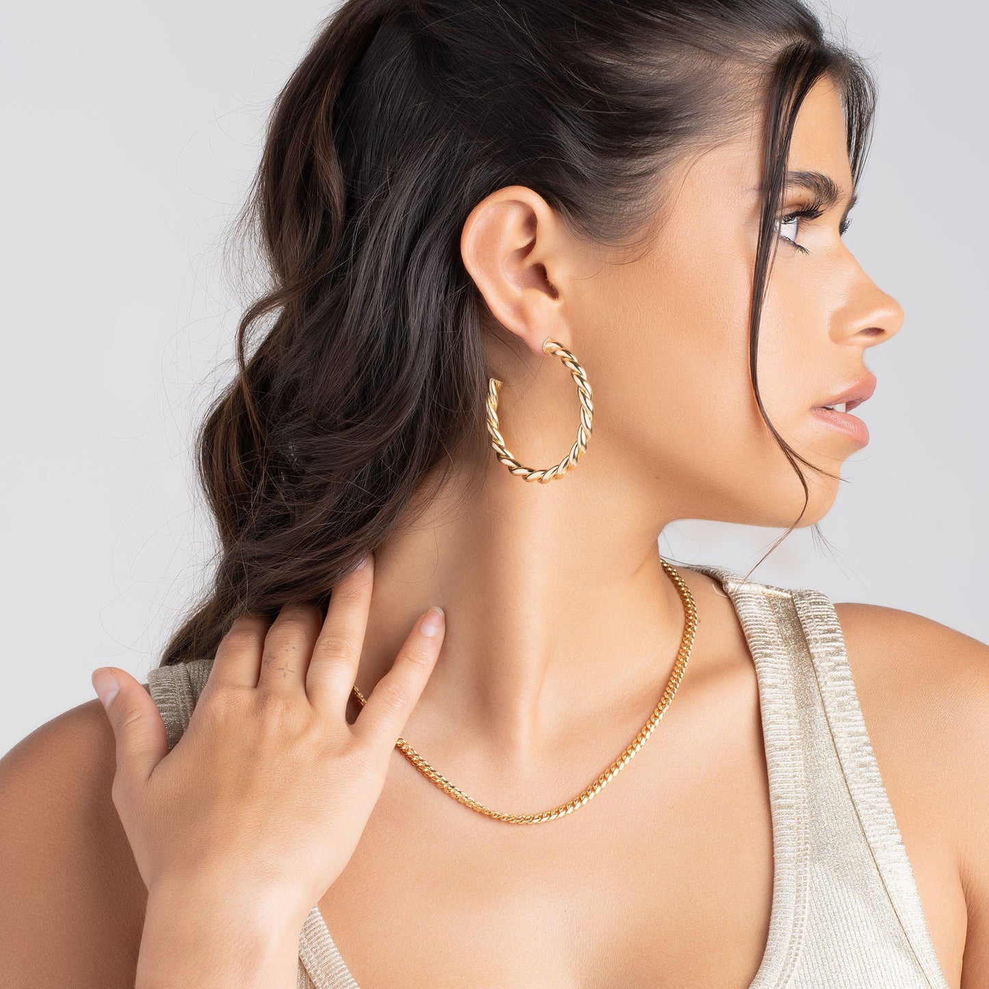 18k Gold Plated Chunky Twisted Hoop Earrings