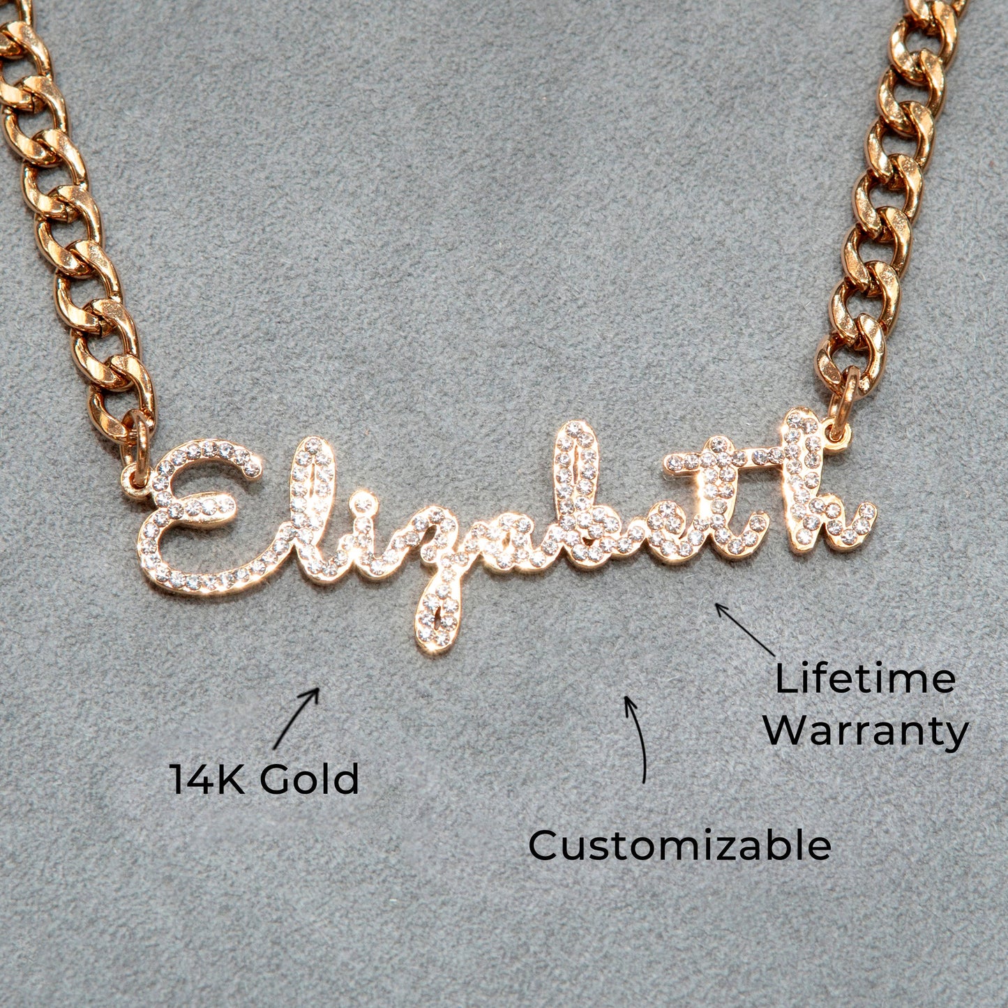 Women Jewelry - Rose Gold Iced Out VVS Name Necklace | Style # N18