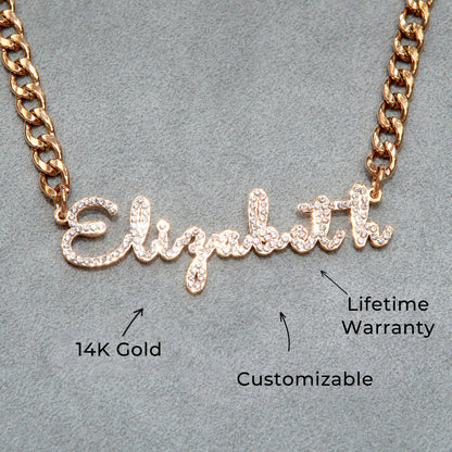 Women Jewelry - Rose Gold Iced Out VVS Name Necklace | Style # N18