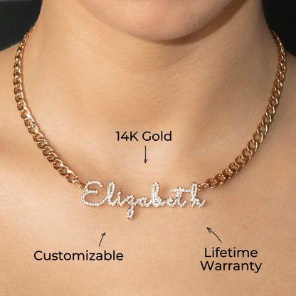 Women Jewelry - Rose Gold Iced Out VVS Name Necklace | Style # N18