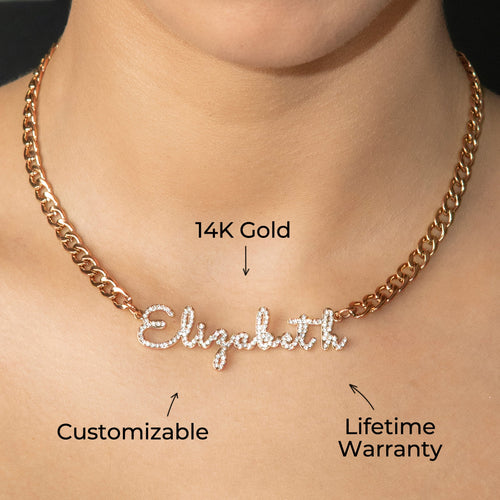 Women Jewelry - Rose Gold Iced Out VVS Name Necklace | Style # N18