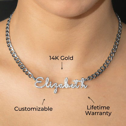 Women Jewelry - White Gold Iced Out VVS Name Necklace | Style # N18
