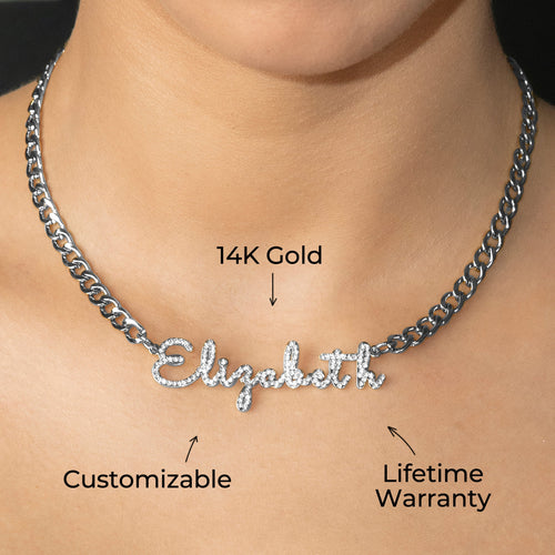 Women Jewelry - White Gold Iced Out VVS Name Necklace | Style # N18