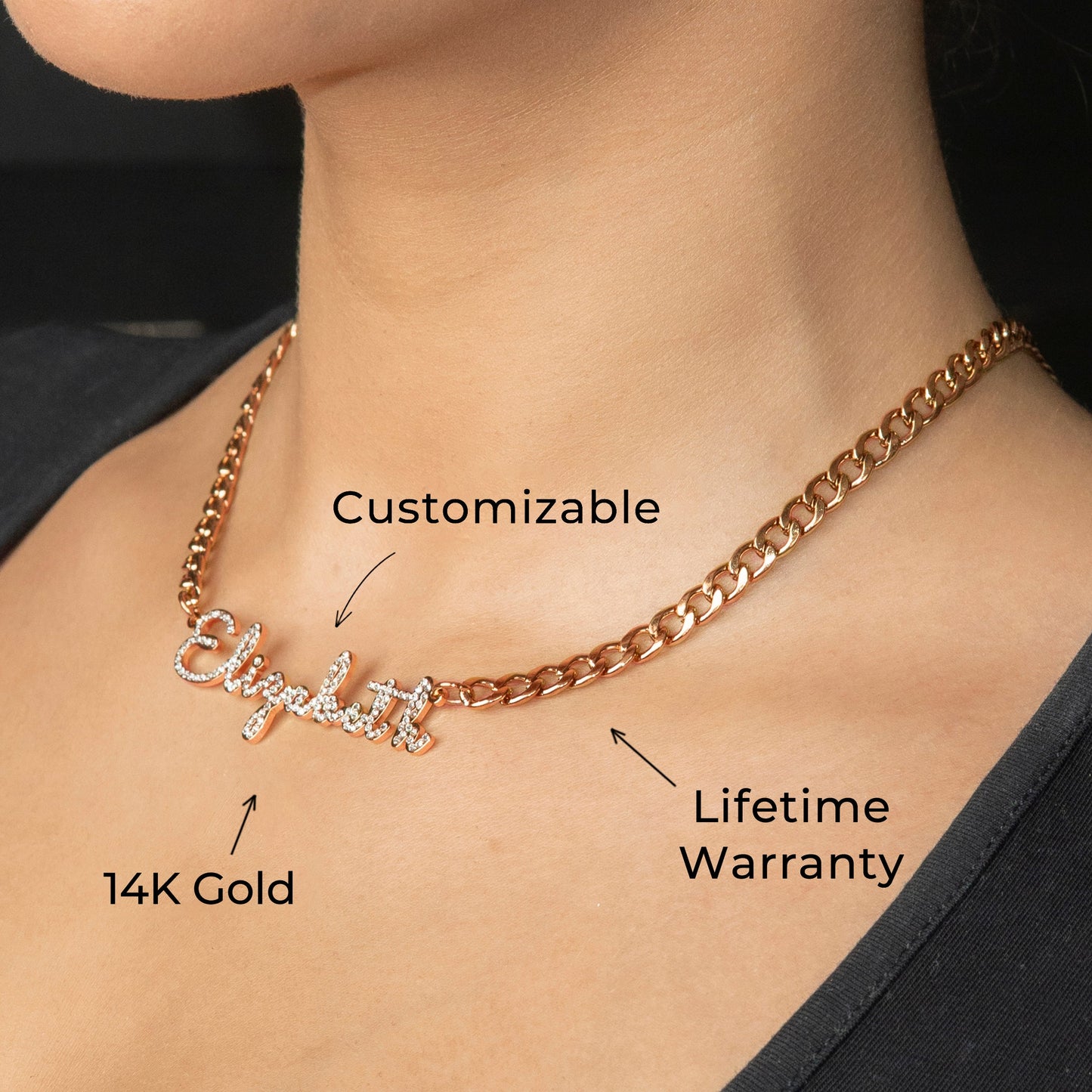 Women Jewelry - Rose Gold Iced Out VVS Name Necklace | Style # N18