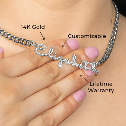 Women Jewelry - White Gold Iced Out VVS Name Necklace | Style # N18