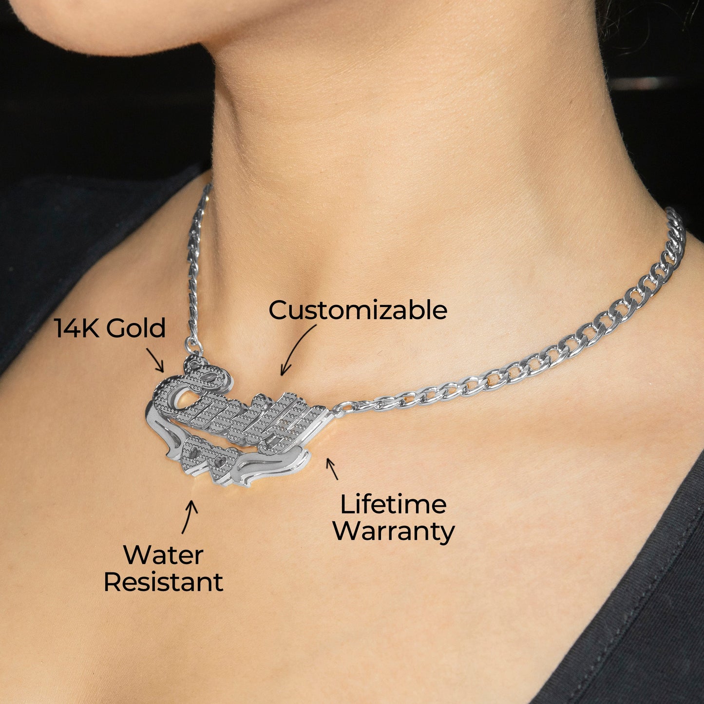 Women Jewelry - White Gold Name Necklace | Style # N43