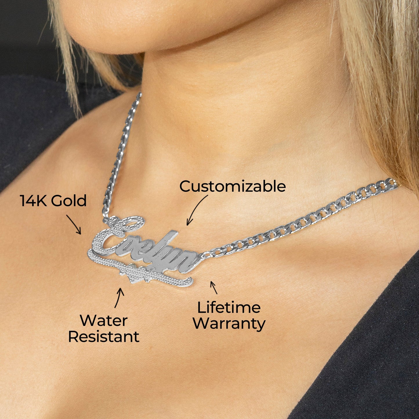 Women Jewelry - White Gold Name Necklace | Style # N19