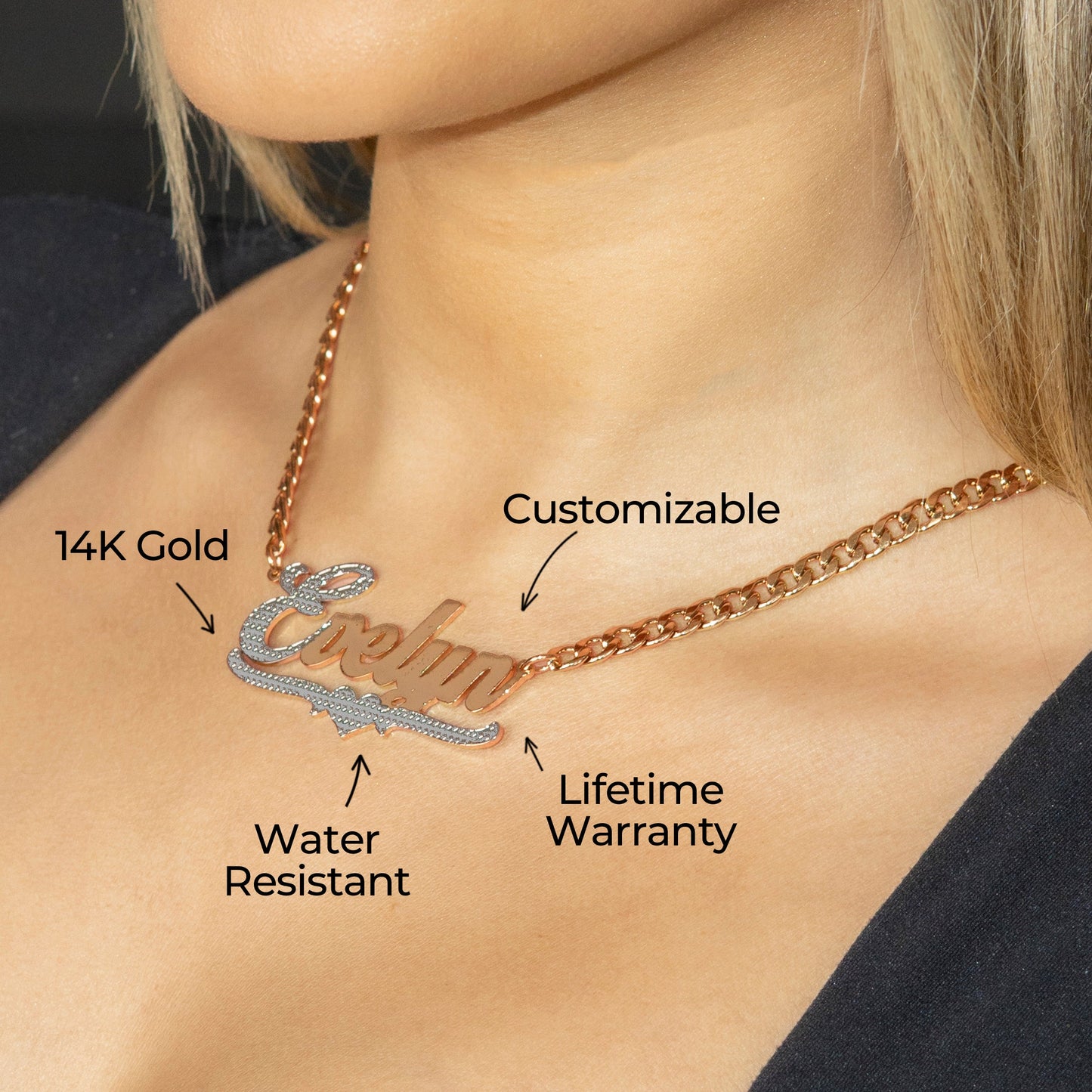 Women Jewelry - Rose Gold Name Necklace | Style # N19