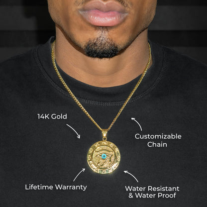 Mens Jewelry - 14K Gold Eye Of Rah Necklace | Appx. 24 Grams