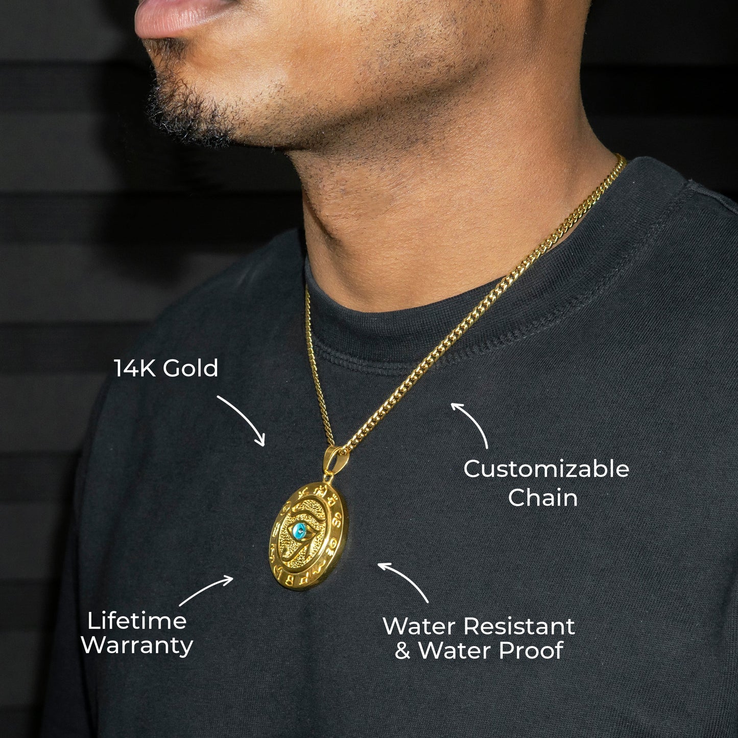 Mens Jewelry - 14K Gold Eye Of Rah Necklace | Appx. 24 Grams
