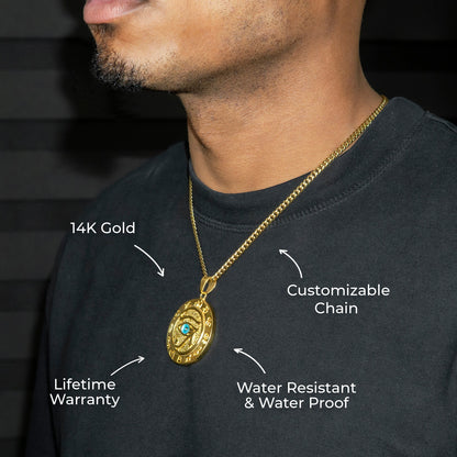 Mens Jewelry - 14K Gold Eye Of Rah Necklace | Appx. 24 Grams