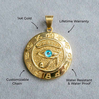 Mens Jewelry - 14K Gold Eye Of Rah Necklace | Appx. 24 Grams