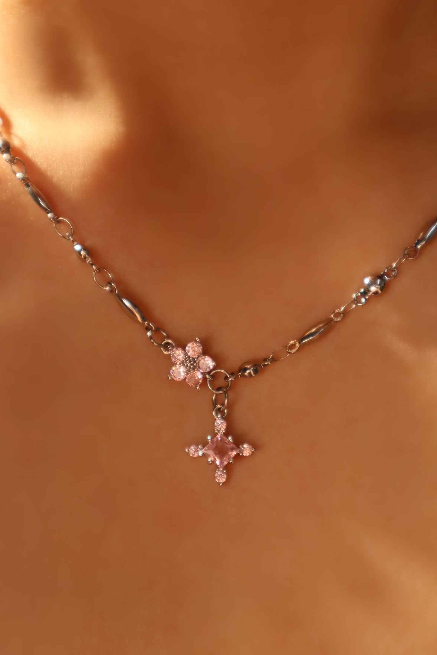 Palladium White Gold Plated Tourmaline Starlight Cross Necklace