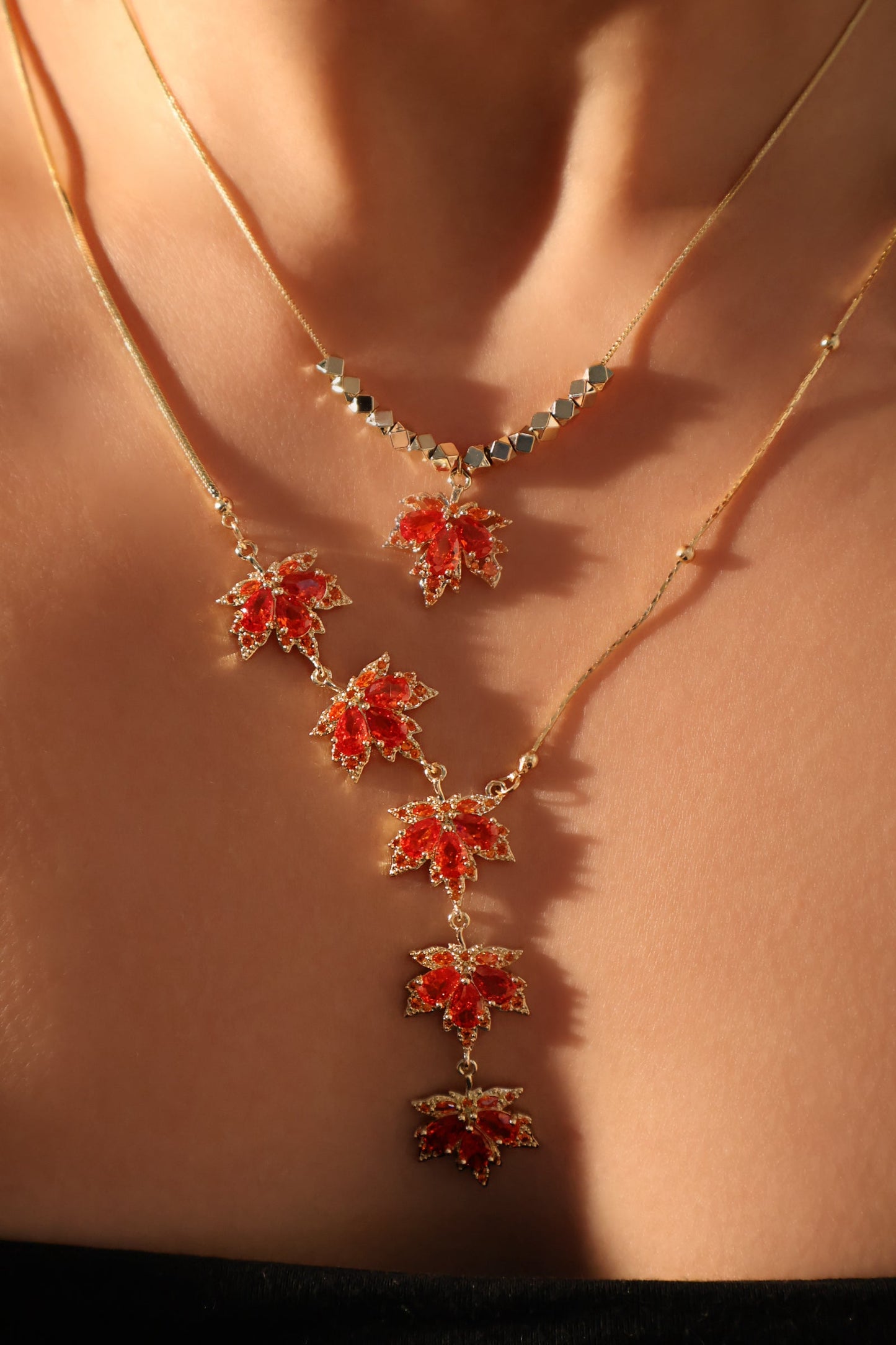 14K Real Gold Plated Maple Leaves Necklace