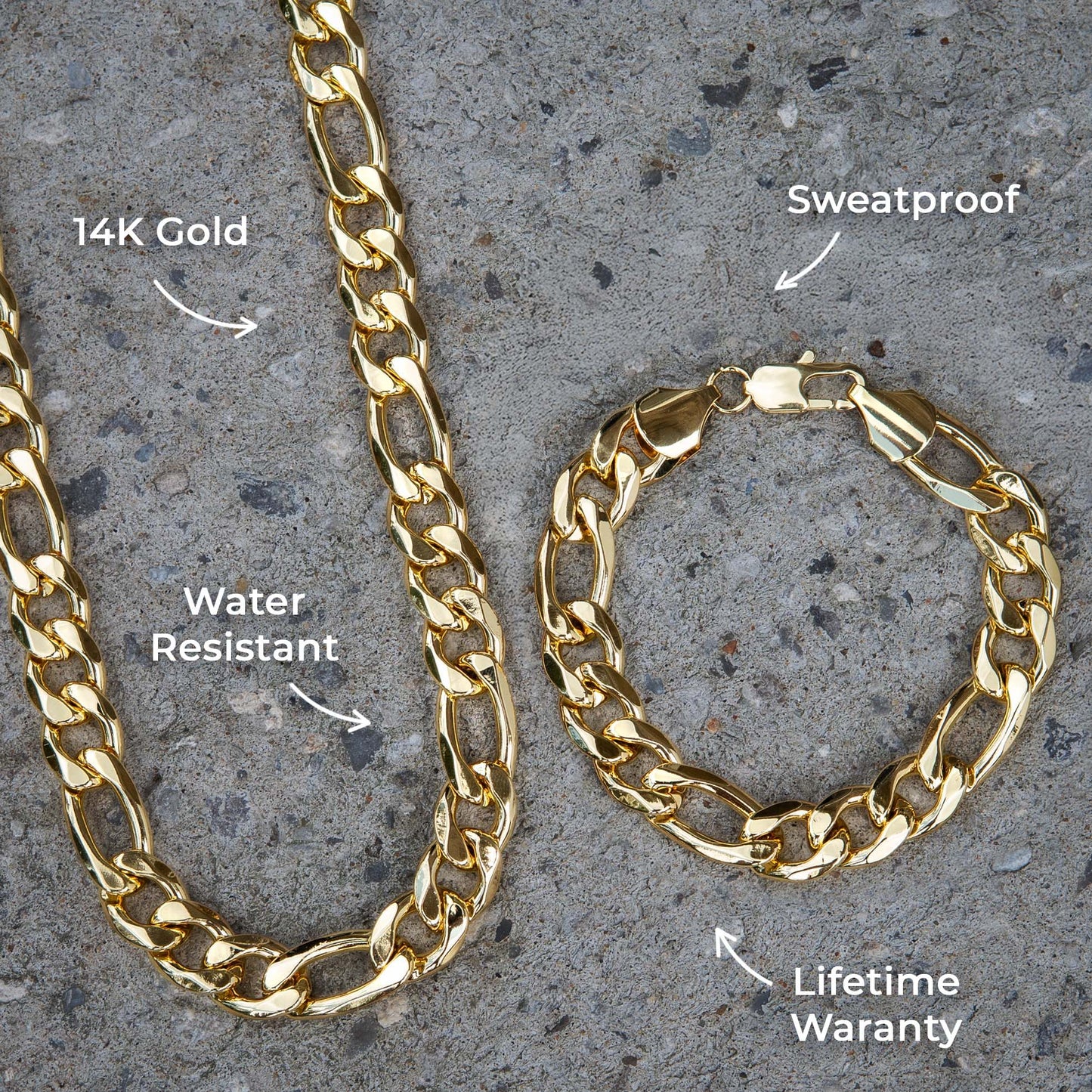 Mens Jewelry - Solid Gold Figaro Chain & Bracelet