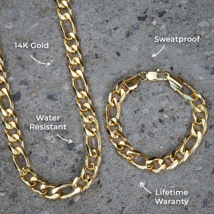 Mens Jewelry - Solid Gold Figaro Chain & Bracelet