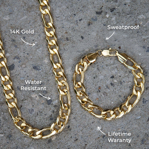 Mens Jewelry - Solid Gold Figaro Chain & Bracelet