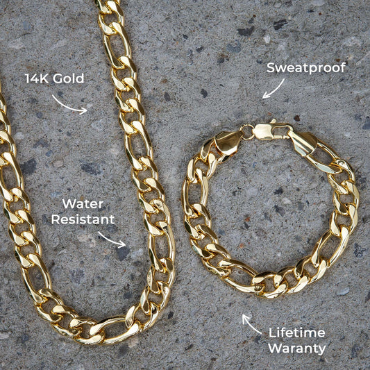 Mens Jewelry - Solid Gold Figaro Chain & Bracelet