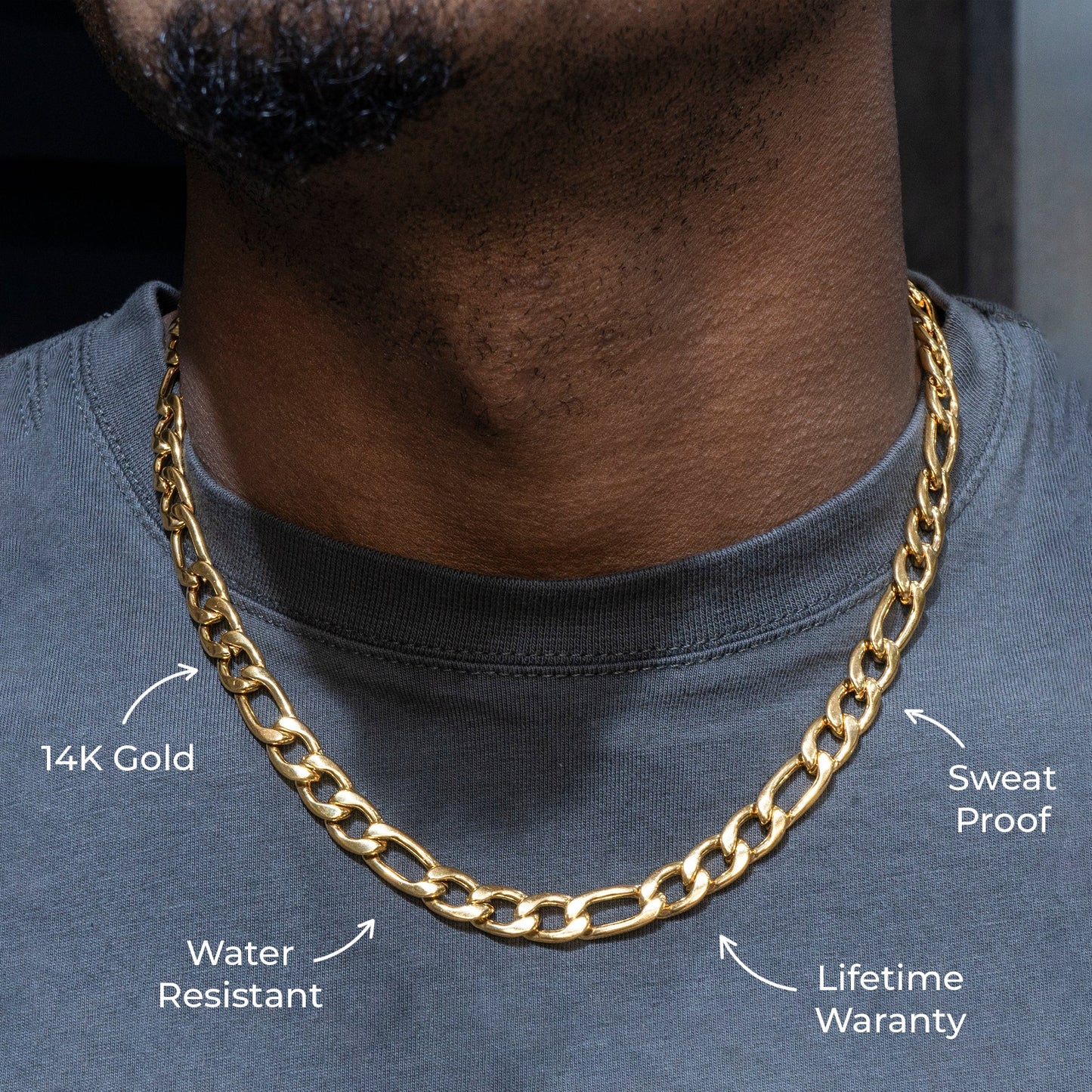 Gold Jewelry -  Mens 14K Gold Figaro Chain