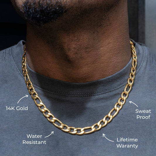 Gold Jewelry -  Mens 14K Gold Figaro Chain