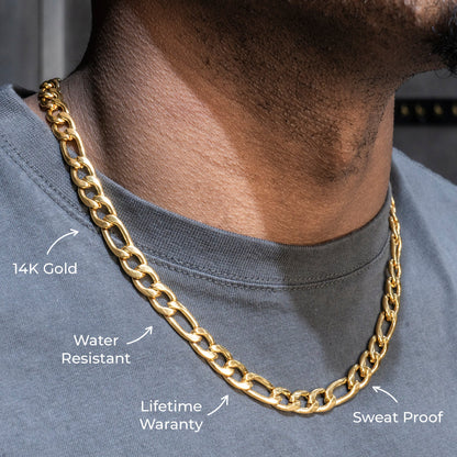 Gold Jewelry -  Mens 14K Gold Figaro Chain