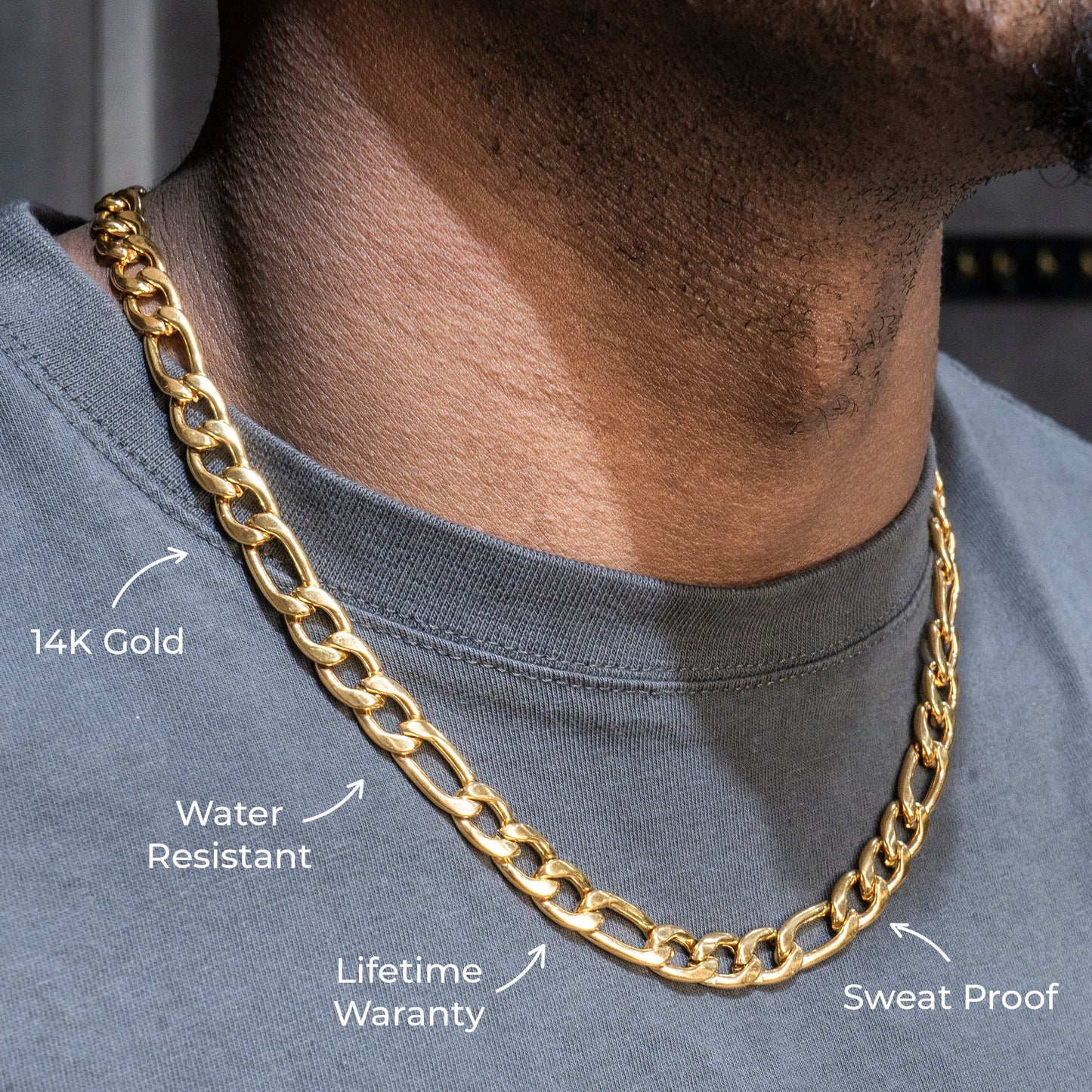 Gold Jewelry -  Mens 14K Gold Figaro Chain