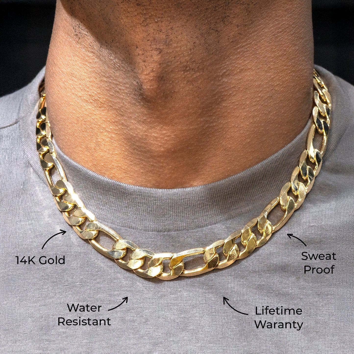 Gold Jewelry -  Mens 14K Gold Figaro Chain