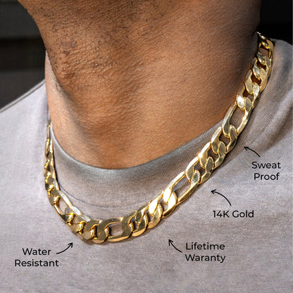 Gold Jewelry -  Mens 14K Gold Figaro Chain