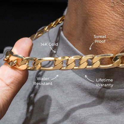 Gold Jewelry -  Mens 14K Gold Figaro Chain