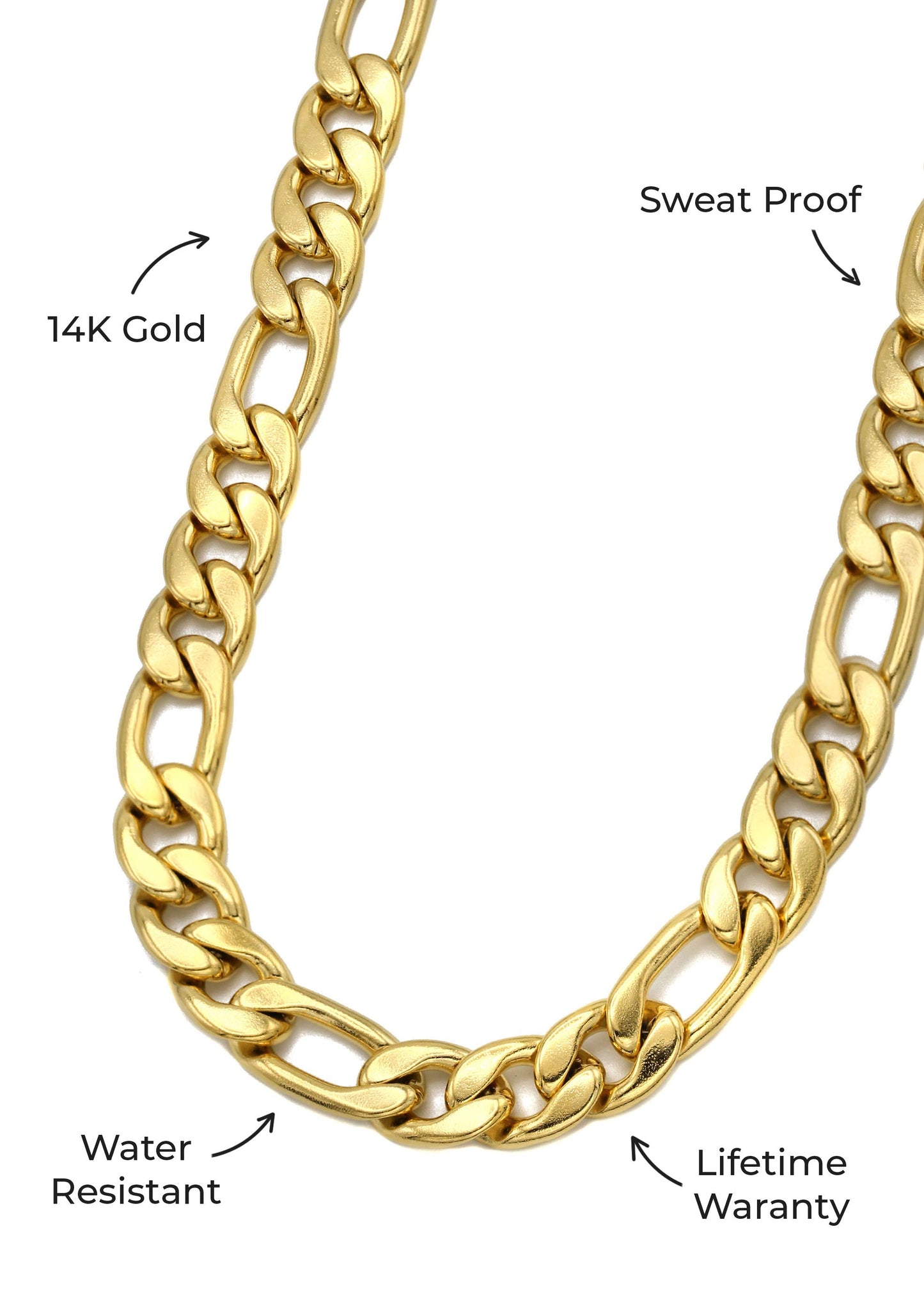 Gold Jewelry -  Mens 14K Gold Figaro Chain