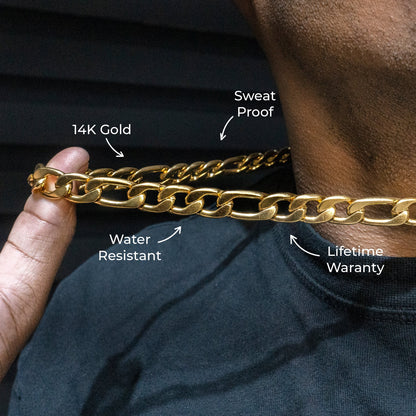 Gold Jewelry -  Mens 14K Gold Figaro Chain