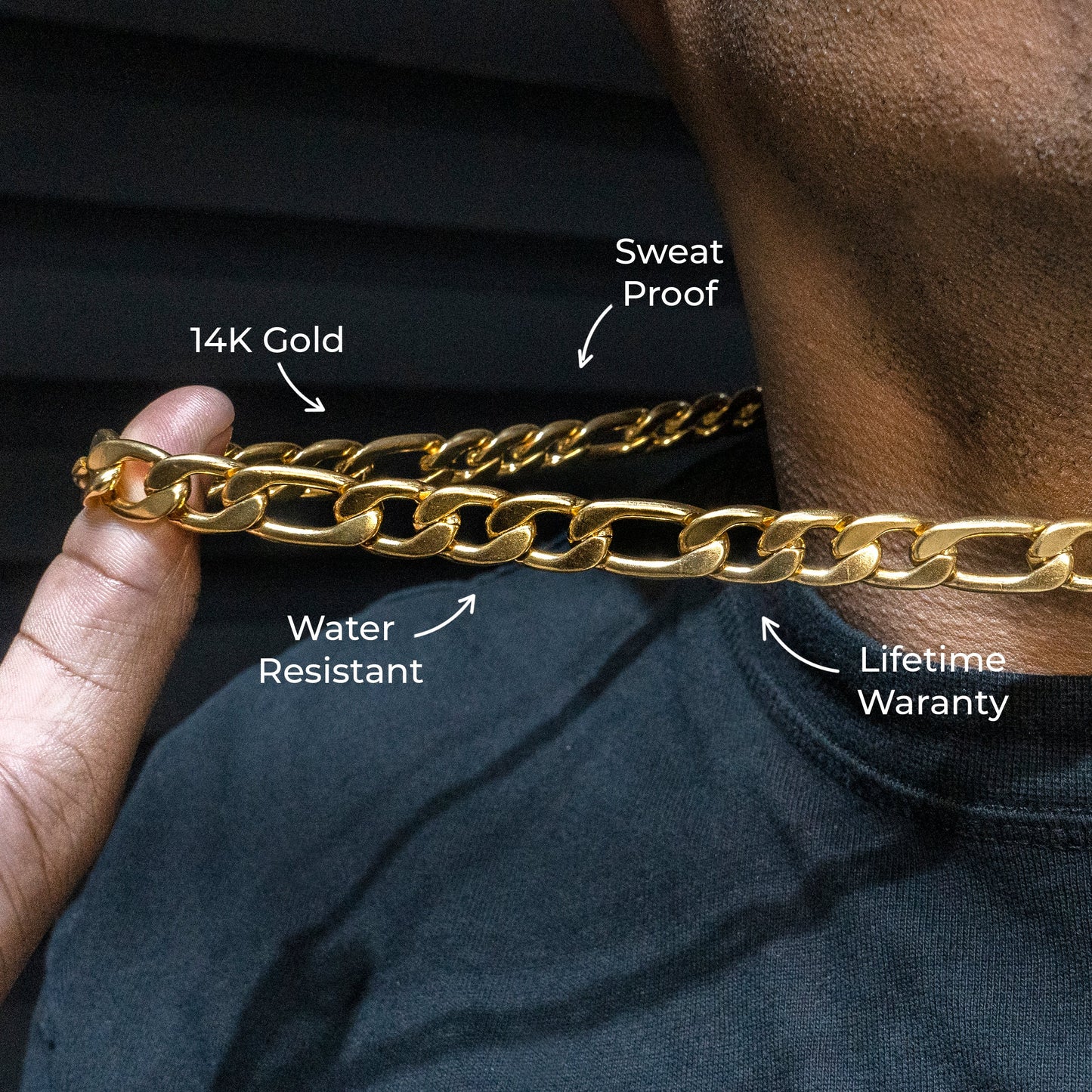 Gold Jewelry -  Mens 14K Gold Figaro Chain