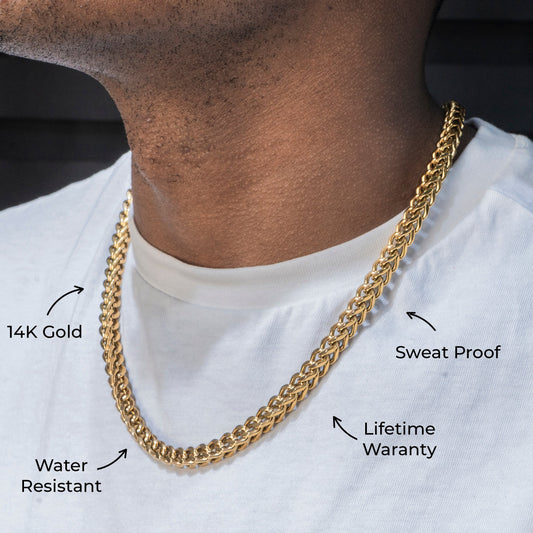 Gold Jewelry -  Mens 14K Gold Chain Solid Franco