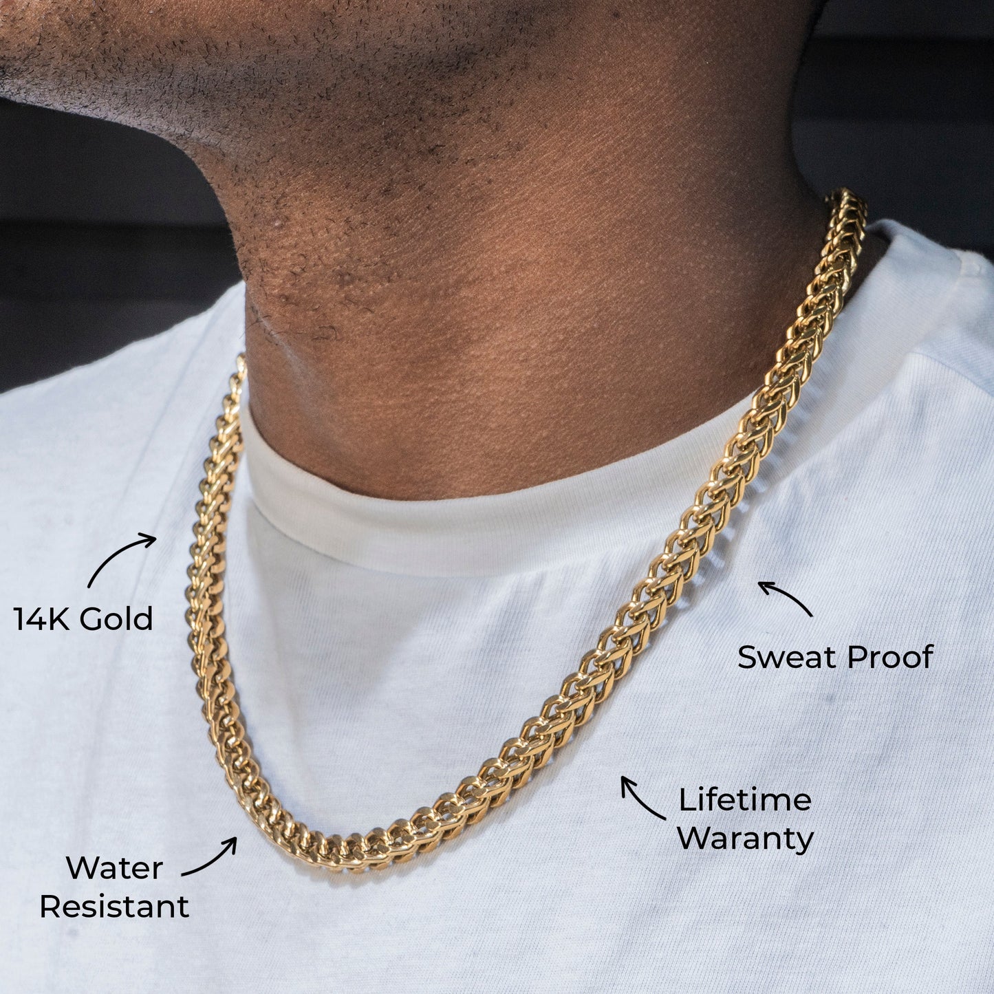 Gold Jewelry -  Mens 14K Gold Chain Solid Franco