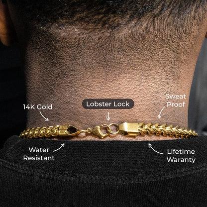 Gold Jewelry -  Mens 14K Gold Chain Solid Franco