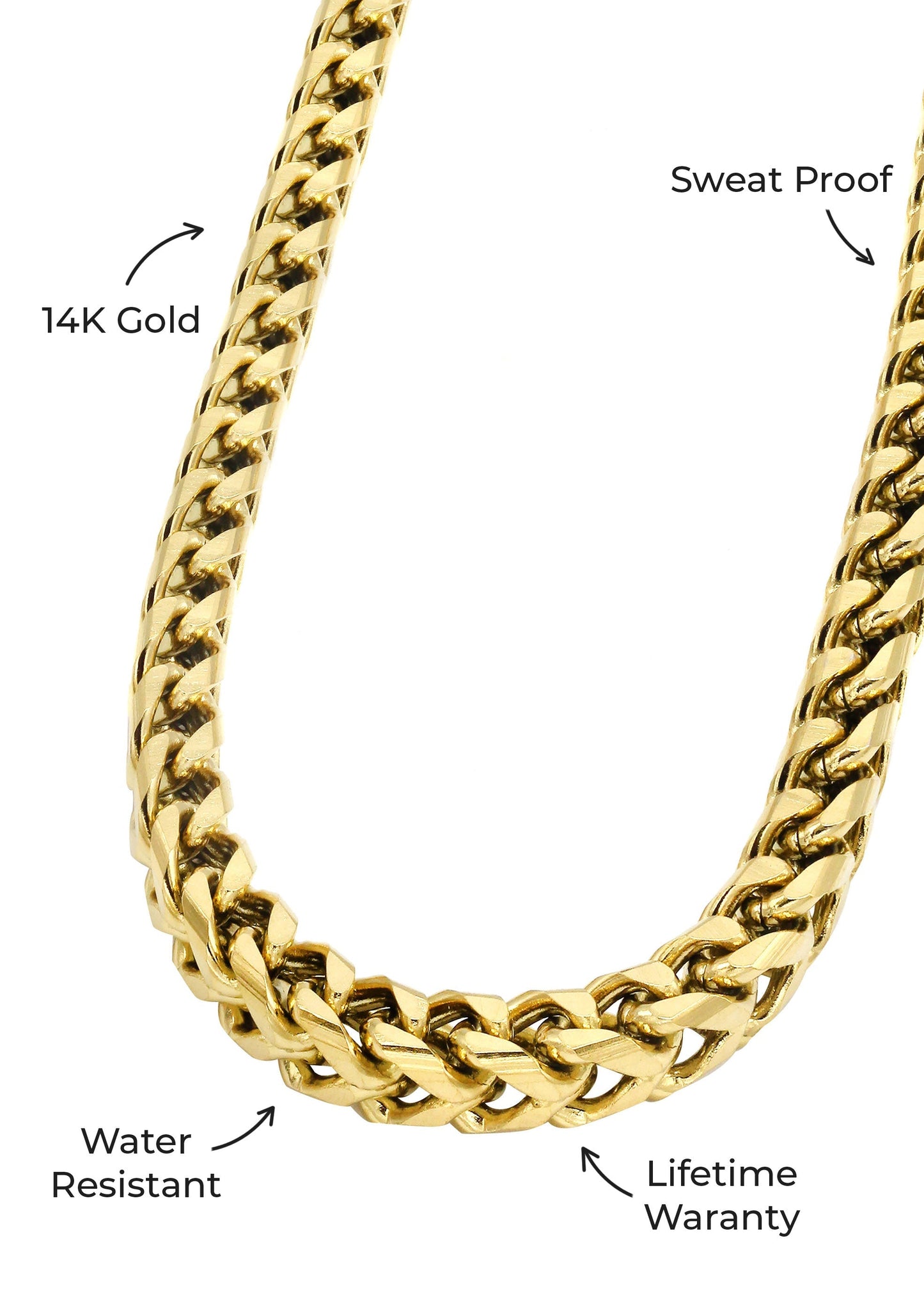 Gold Jewelry -  Mens 14K Gold Chain Solid Franco