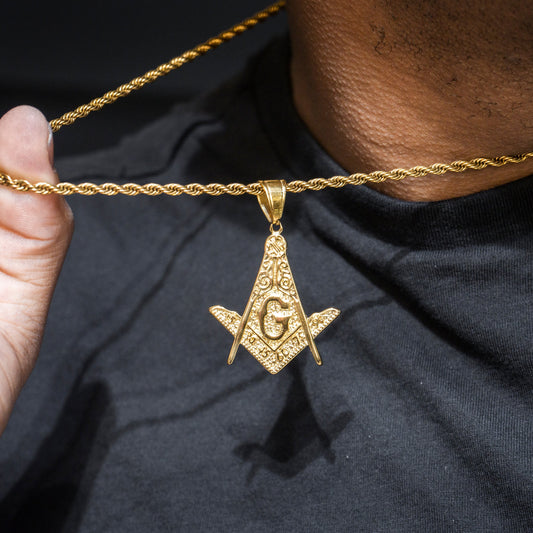 Mens Jewelry -  14K Gold Freemason Necklace | Appx. 17.5 Grams