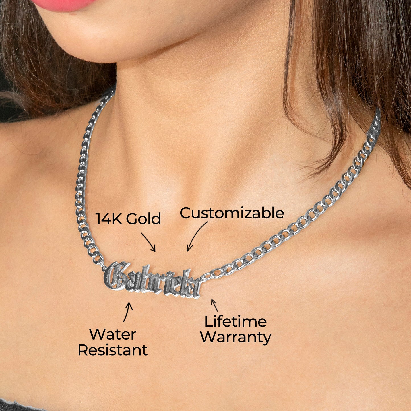 Women Jewelry - White Gold Name Necklace | Style # N02