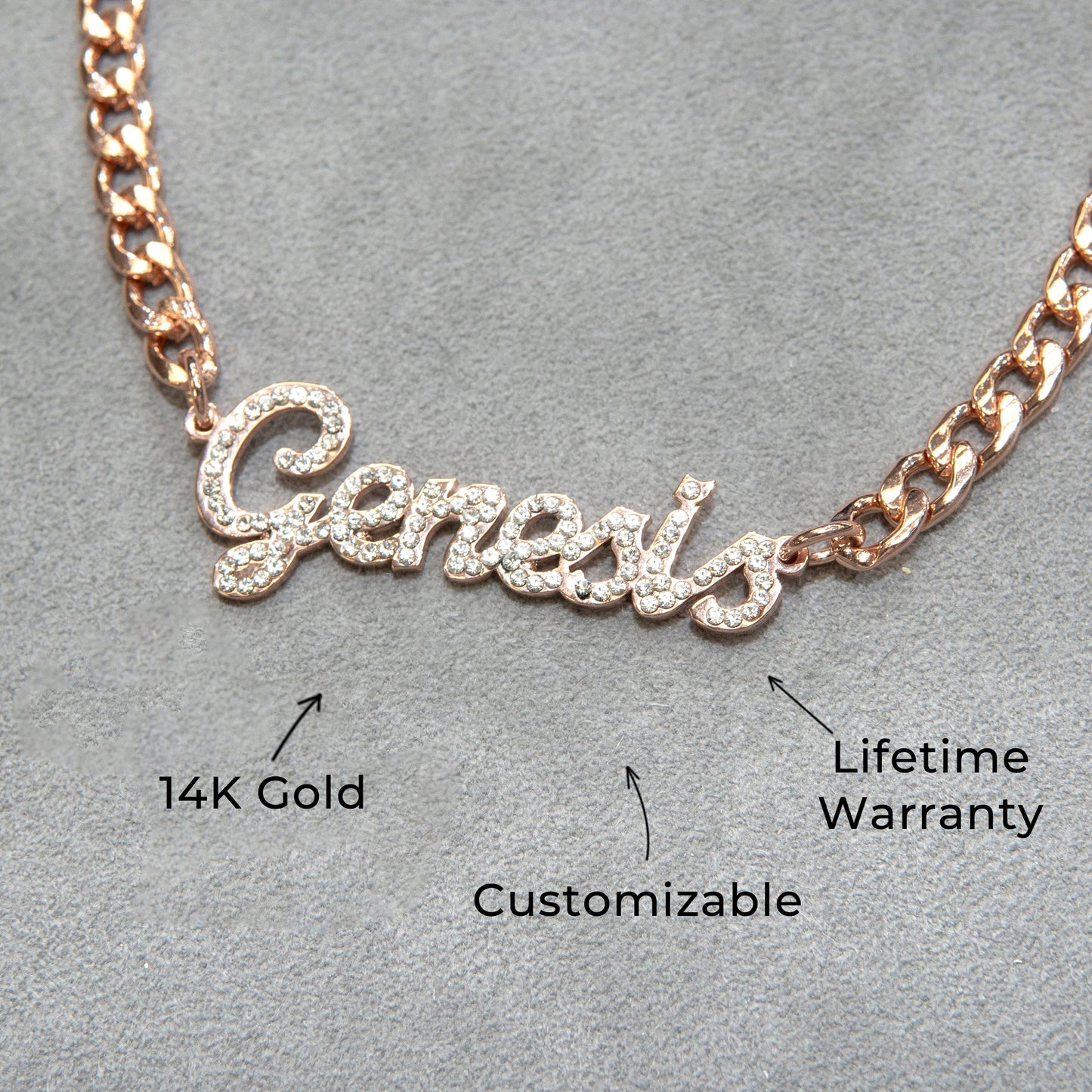 Women Jewelry - Rose Gold Iced Out VVS Name Necklace | Style # N24