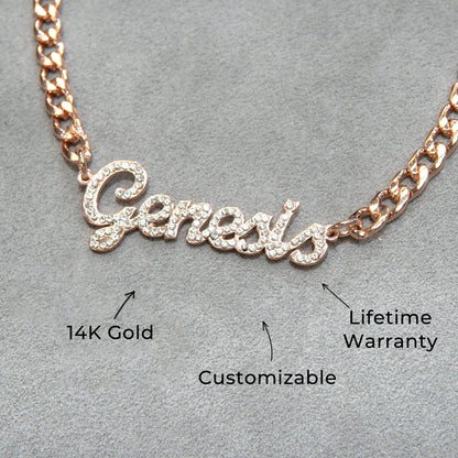 Women Jewelry - Rose Gold Iced Out VVS Name Necklace | Style # N24