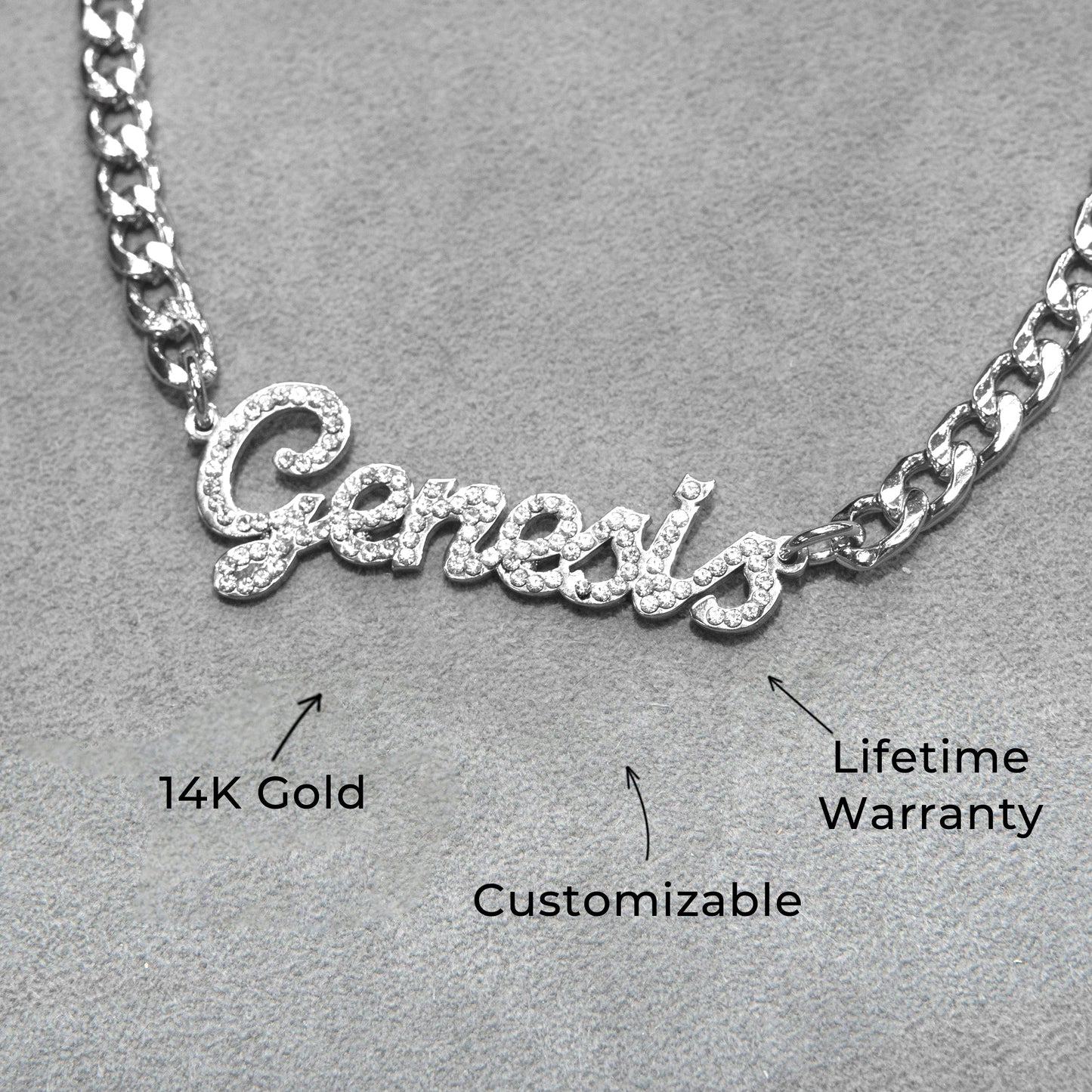 Women Jewelry - White Gold Iced Out VVS Name Necklace | Style # N24