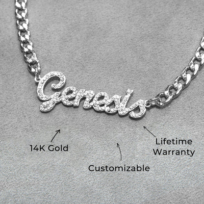 Women Jewelry - White Gold Iced Out VVS Name Necklace | Style # N24