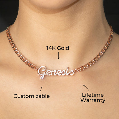 Women Jewelry - Rose Gold Iced Out VVS Name Necklace | Style # N24