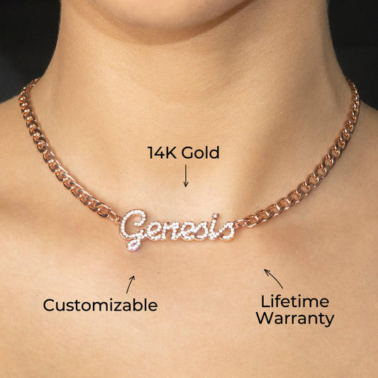 Women Jewelry - Rose Gold Iced Out VVS Name Necklace | Style # N24