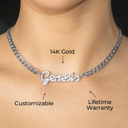Women Jewelry - White Gold Iced Out VVS Name Necklace | Style # N24