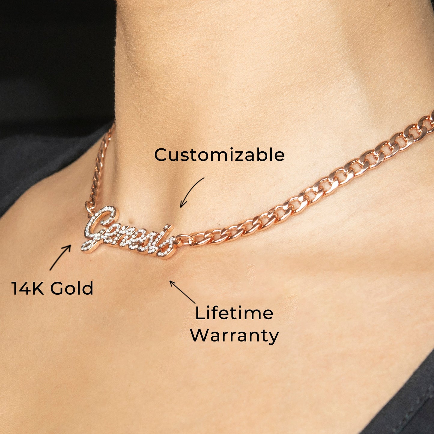 Women Jewelry - Rose Gold Iced Out VVS Name Necklace | Style # N24